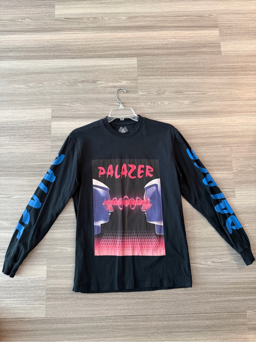 Black Palace Long-Sleeve Graphic Tee with Blue Sleeve Print